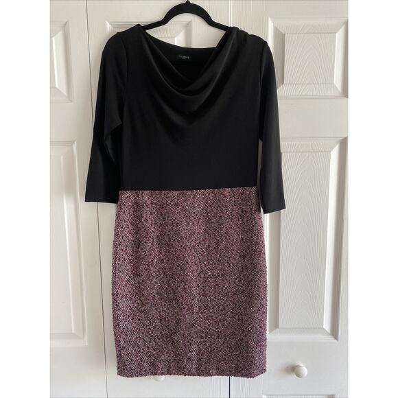 Talbots Womens 6P Contrast Tweed Drape Neck Dress Career Office Mature Corp - Picture 1 of 6